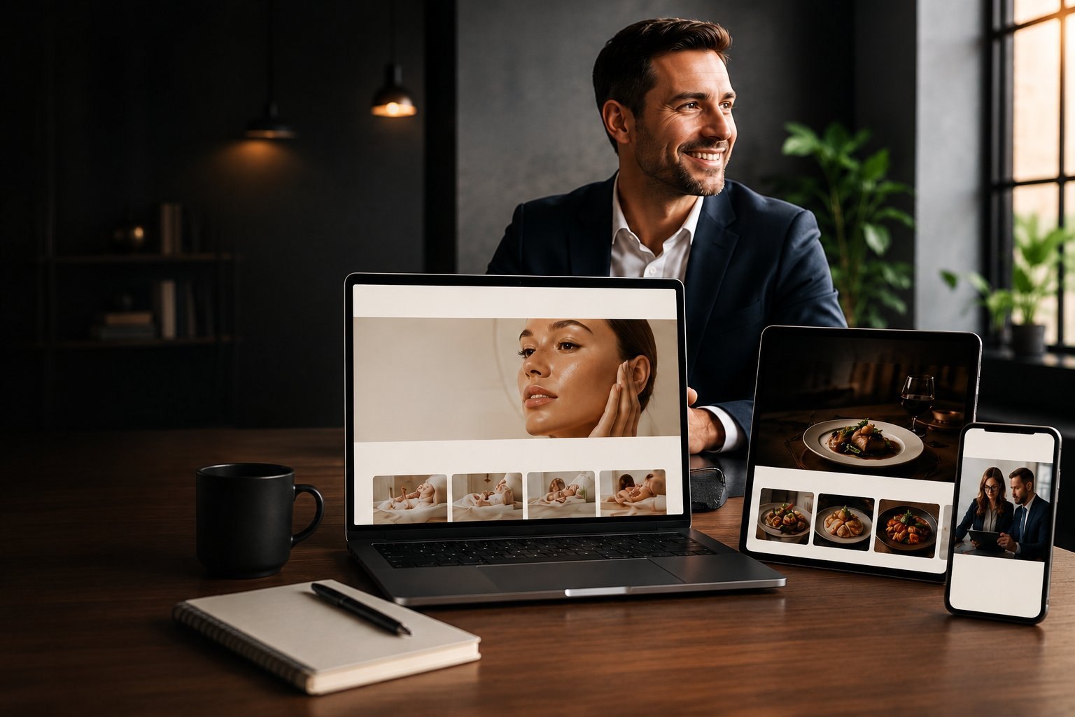 Exemple d’un site professionnel sur ordinateur, tablette et mobile